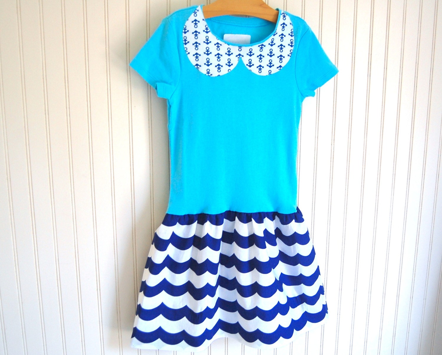 Blue Ocean Waves Dress - Short Sleeve Sizes 12mos-2T, 3/4T, 5/6, 7/8 by The Trendy Tot