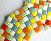 Fused Glass Coasters - Cabana - orange, blue, mint green, yellow, ivory and white