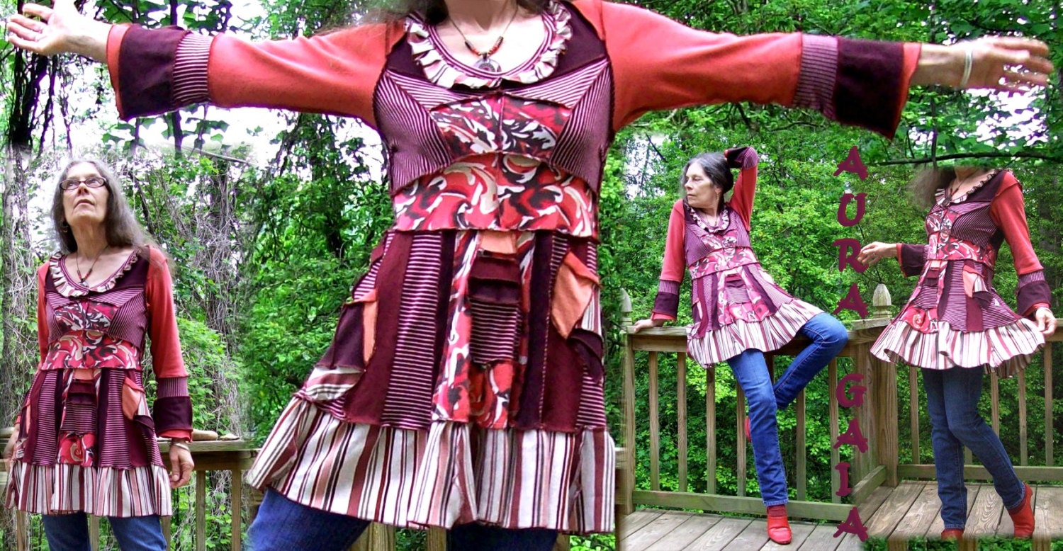 Tunic Dress Upcycled Jersey Knit Ms. Chaos' Serger Madness Fits Small to Medium 6 - 12 Handmade Wearable Art