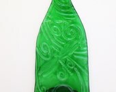 Dragonfly  upcycled bottle serving tray or spoon rest - bright green - Kelly green  upcycled bottle - san pellegrino - recycled