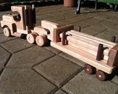 Wooden Handmade toys Tractor Lowboy Trailer 6 Log  oak & Walnut  Heirloom Quality Beautifully  finished  Beeswax