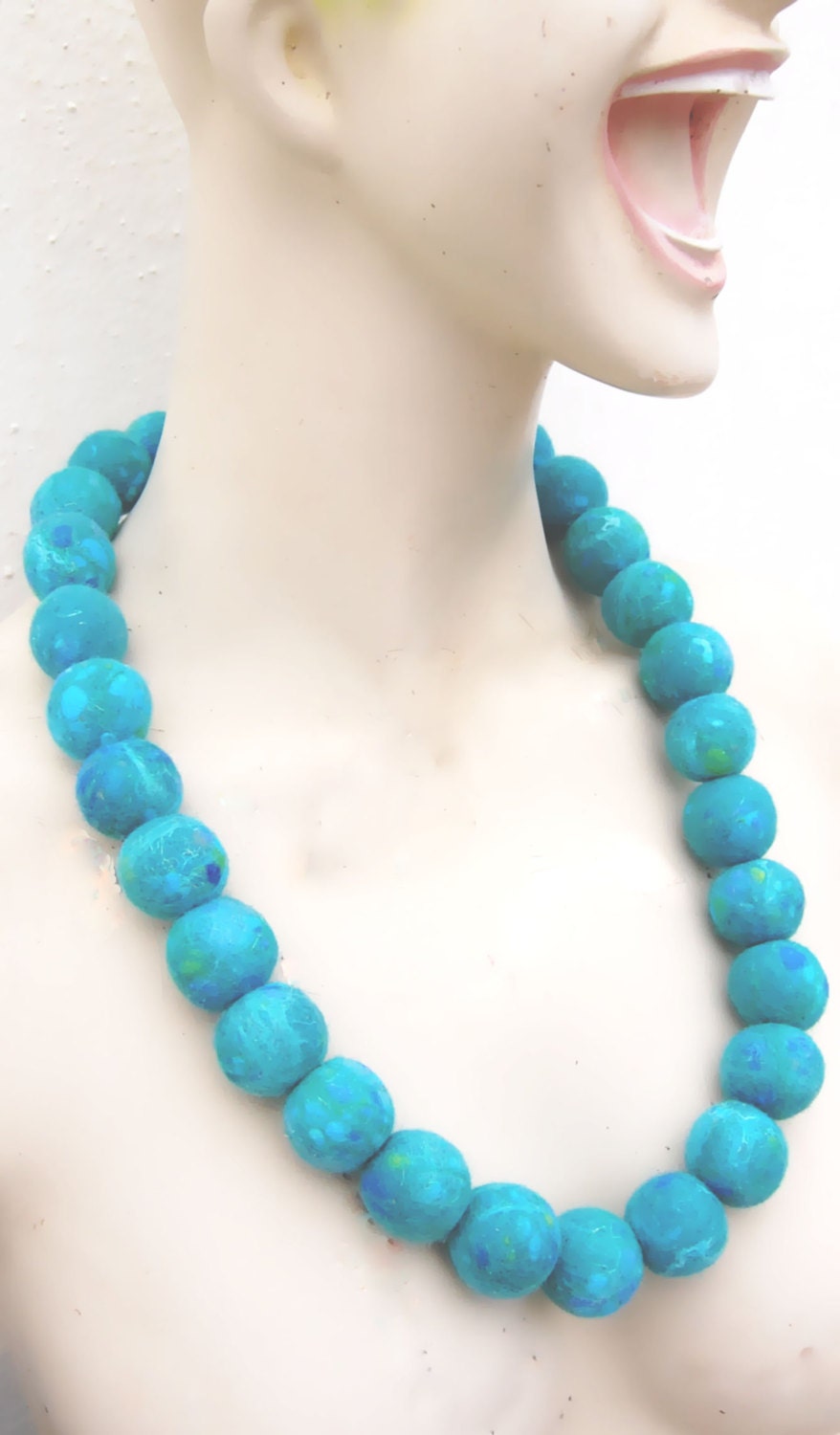 Ocean Bubbles - A bold necklace made from hand felted beads. Free International Shipping