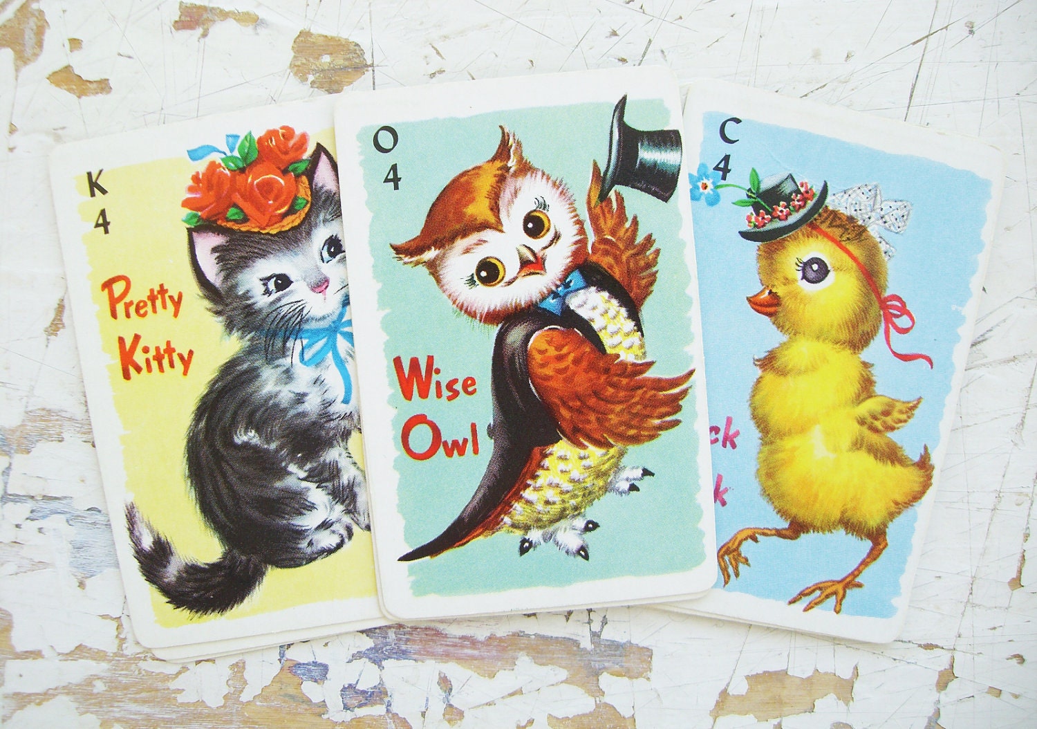 Vintage Whitman Animal Rummy Playing Cards, A Fun Set Of 11 Cards-- LAST SET
