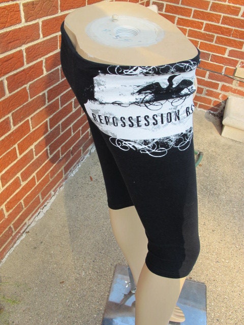 SALE - Upcycled Repossession Records Tshirt Capri Leggings - S (1952)