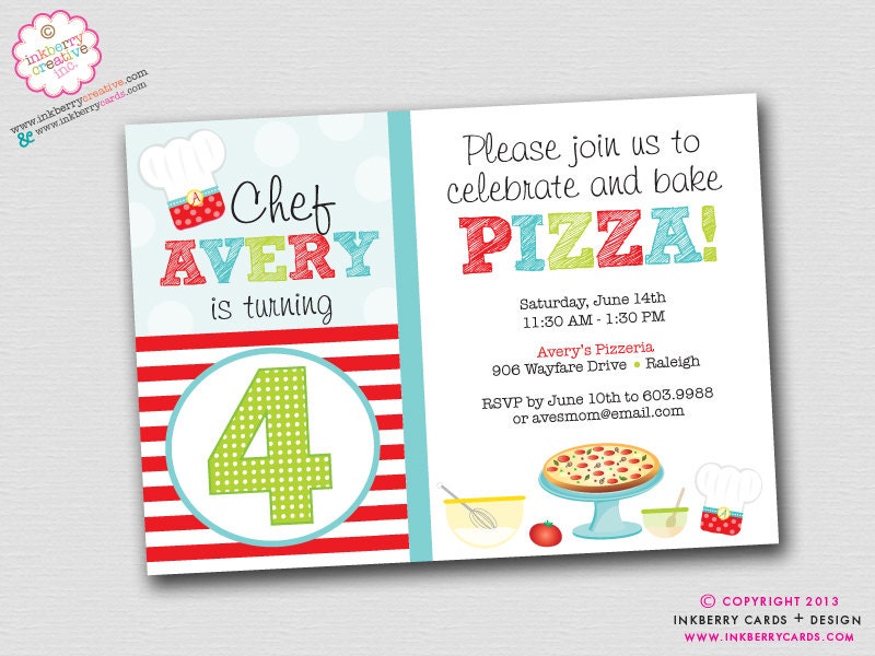 Birthday Pizzeria - Pizza Baking Birthday Party Invitation (Digital File - Printed Cards Also Available)