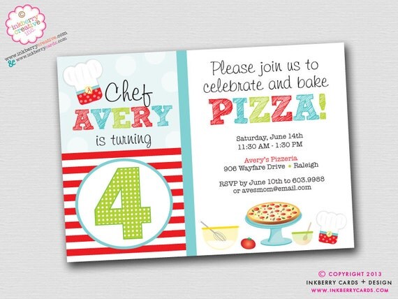 Birthday Pizzeria - Pizza Baking Birthday Party Invitation (Digital File - Printed Cards Also Available) Il_570xn