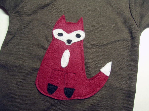 Maroon Fox Friend on Brown Onesie Size 6-12 Months