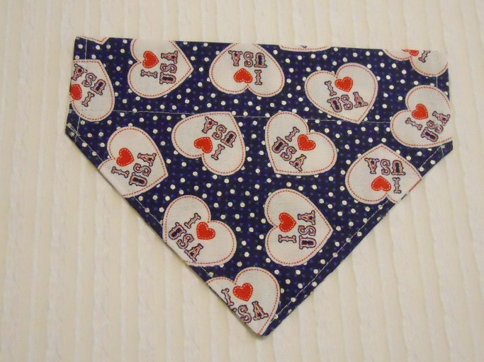 Patriotic Dog Bandana with I Love USA in Over the Collar Style XS to L