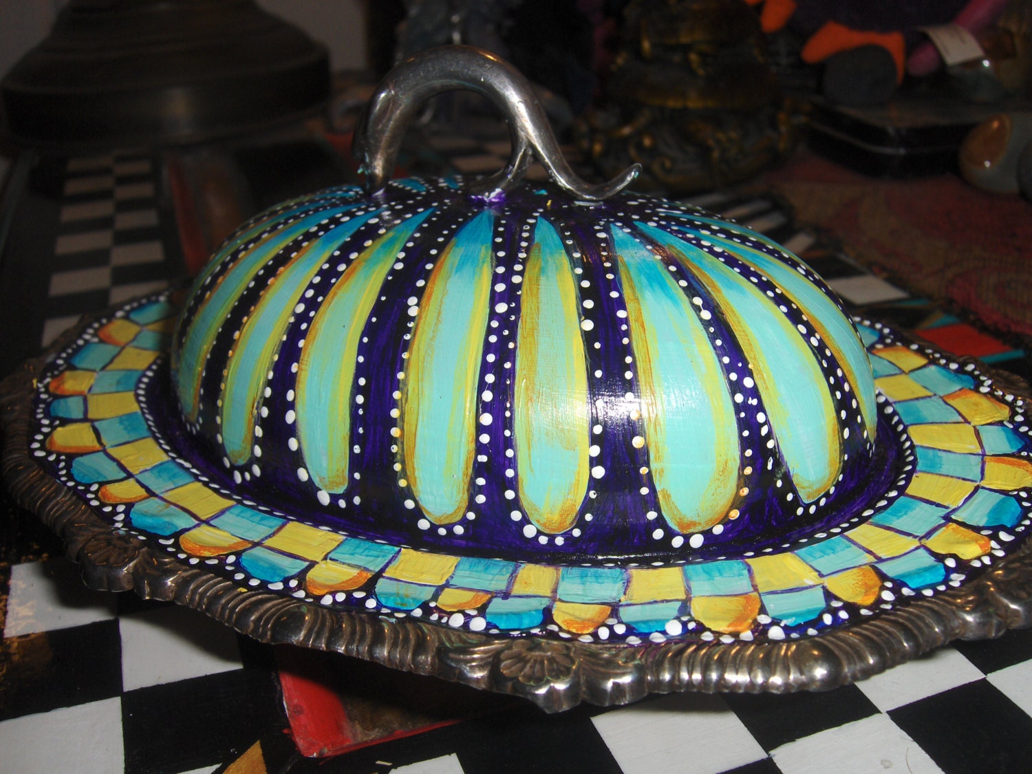 Hand Painted Silver Plated Butter Dish