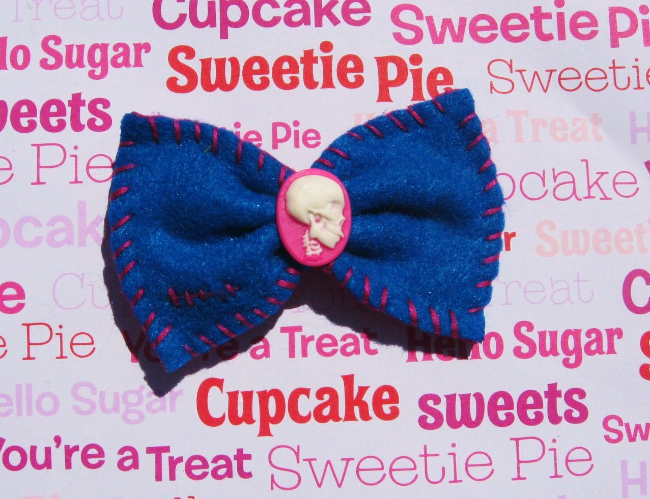 Turquoise  Black Girly Skull Cameo Hair Bow clip