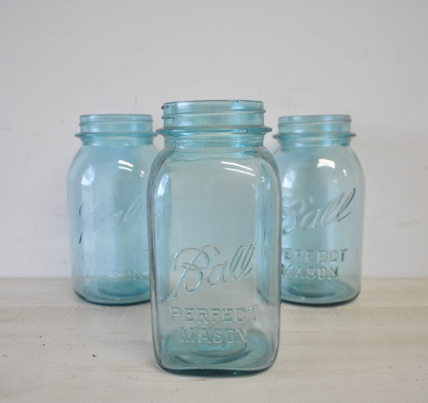 1950s vintage square shaped quart blue ball perfect mason jar---aqua glass