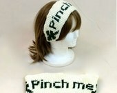 Crochet Headband Shamrock Pinch Me Green White Hair Band Ear Warmer Irish