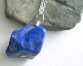 Raw Lapis Lazuli Pendant Necklace, Cobalt Blue Stone Jewelry