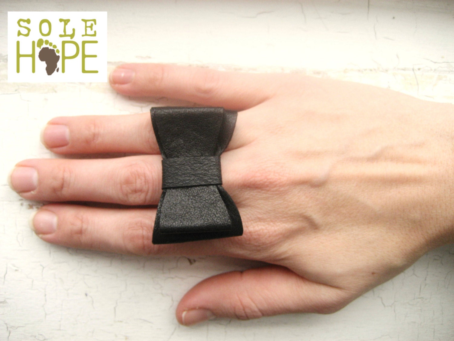 Leather Bow Ring Adjustable Sole Hope