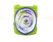 Crochet Cuff Bracelet Circle Motif Crochet Bracelet Spring Green Purple Lavender Pale Yellow Fiber Art Bracelet