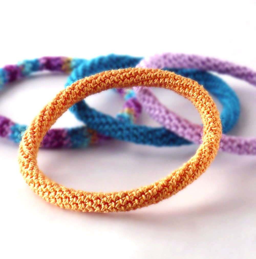 Crochet Bracelet Fiber Bracelet  Bangle Fine Thread Icord Rope Bracelet Light Orange