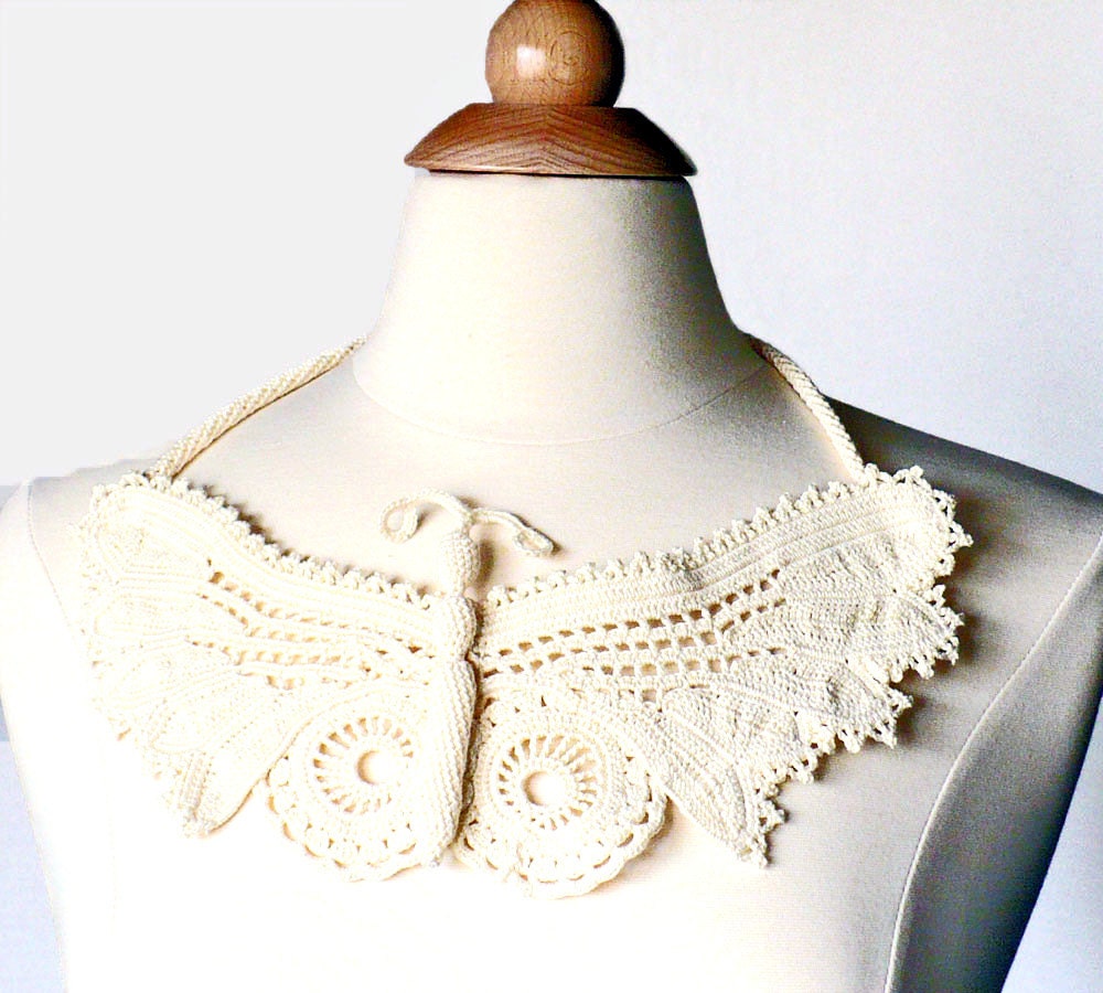 Crochet Necklace Statement Irish Crochet Lace Butterfly in Fine Thread