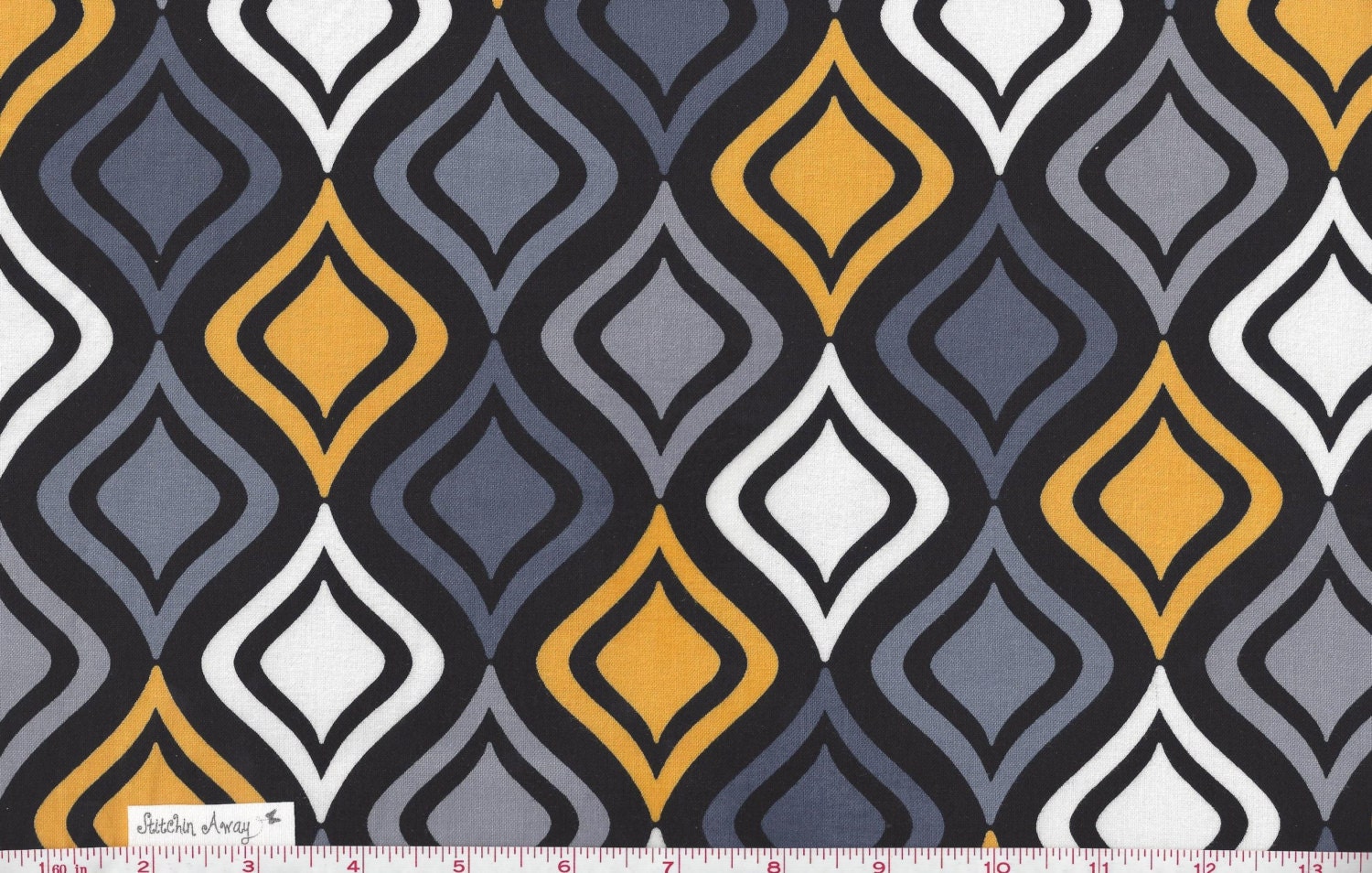 Modern Gray Yellow Gold and White ORNAMENTAL Fabric New 100% Cotton
