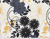 Modern FLORAL On WHITE Gray Yellow Gold and White FLOWERS Fabric New 100% Cotton
