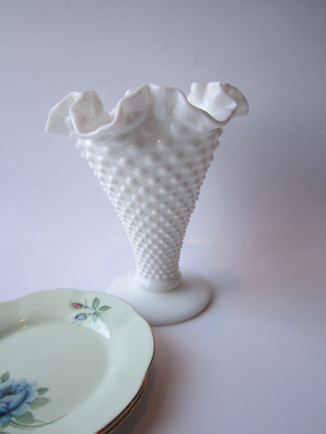 Vintage Fenton Milk Glass Hobnail Vase - Cottage Chic