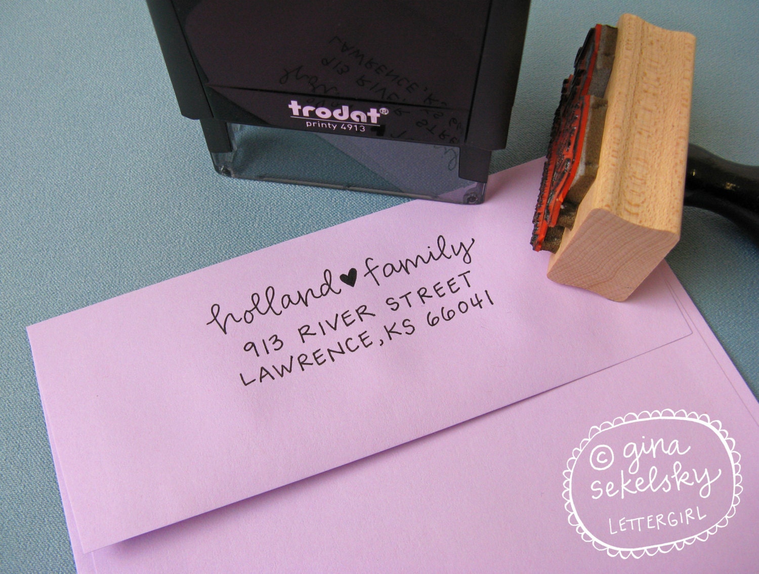 Muriel Handwritten Address Stamp: your choice of self-inking or red rubber