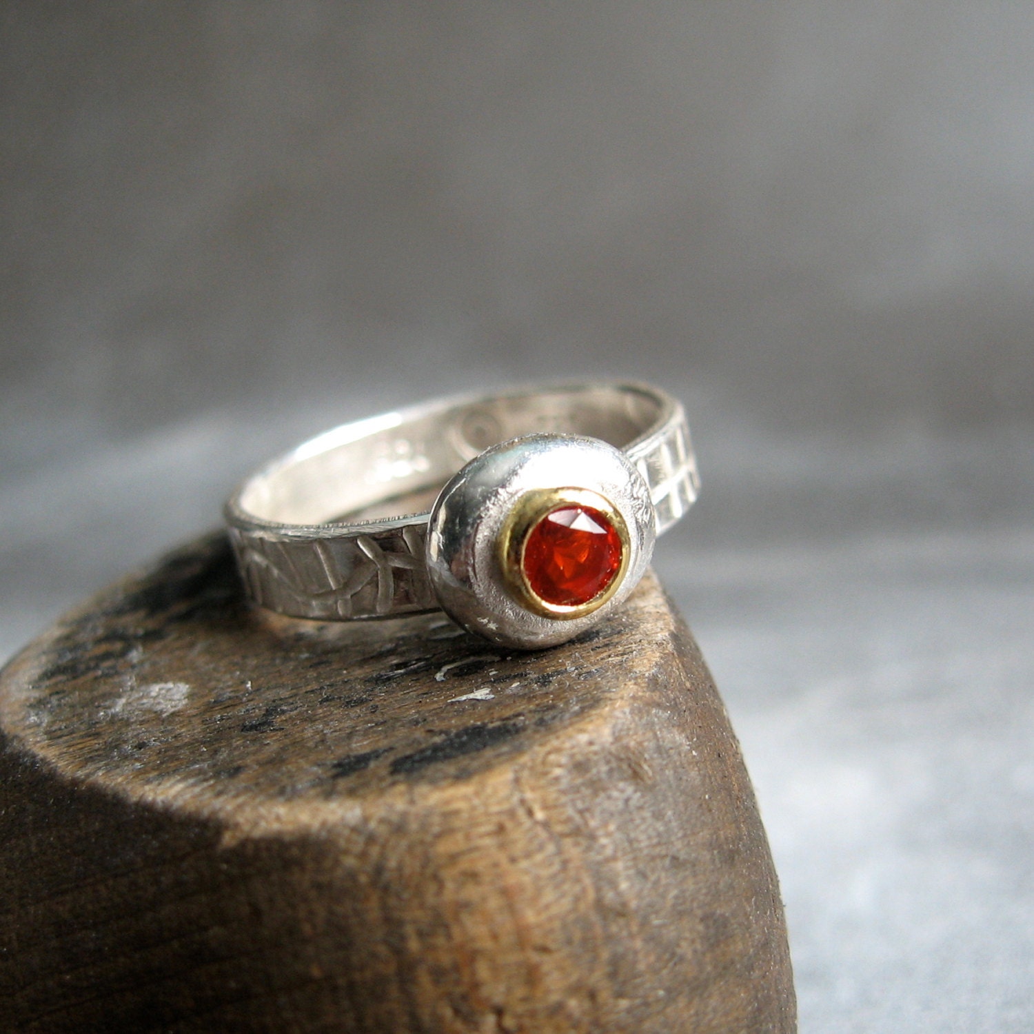 RING sterling silver with recycled silver dot 22k gold bezel and mexican opal