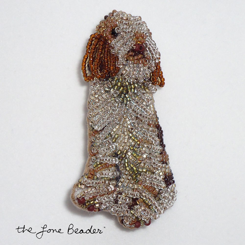 Beaded Brown ITALIAN SPINONE rare dog art pin/ pendant / brooch (Made to Order)