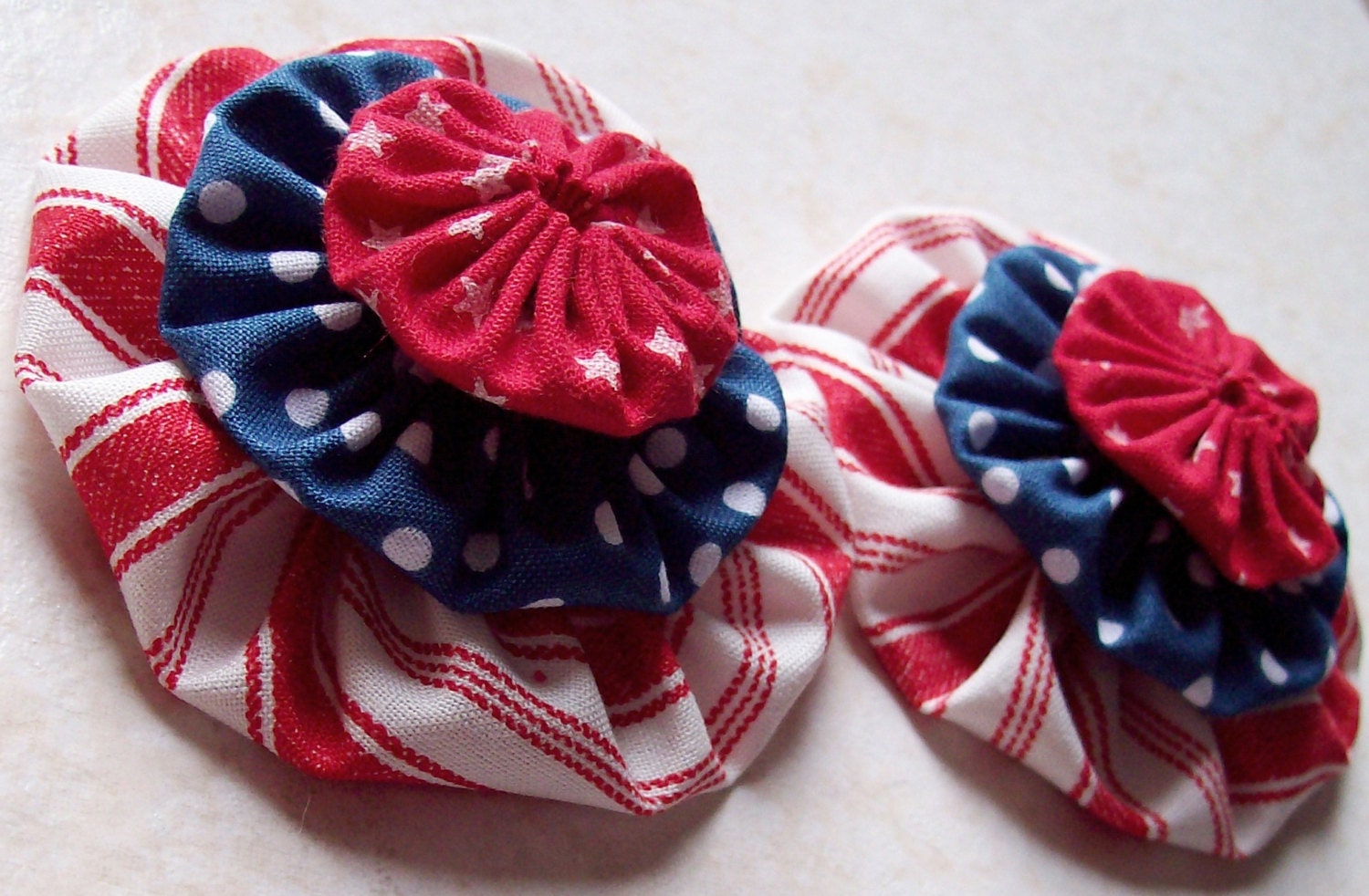 Stars Stripes n Polka Dots  Handmade YO YO  Girls infants Headband Hairclip embellishments Quilt block applique 6 yoyo pieces