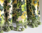 Round Vintage 1970s Tablecloth with Pom Pom Ball Fringe