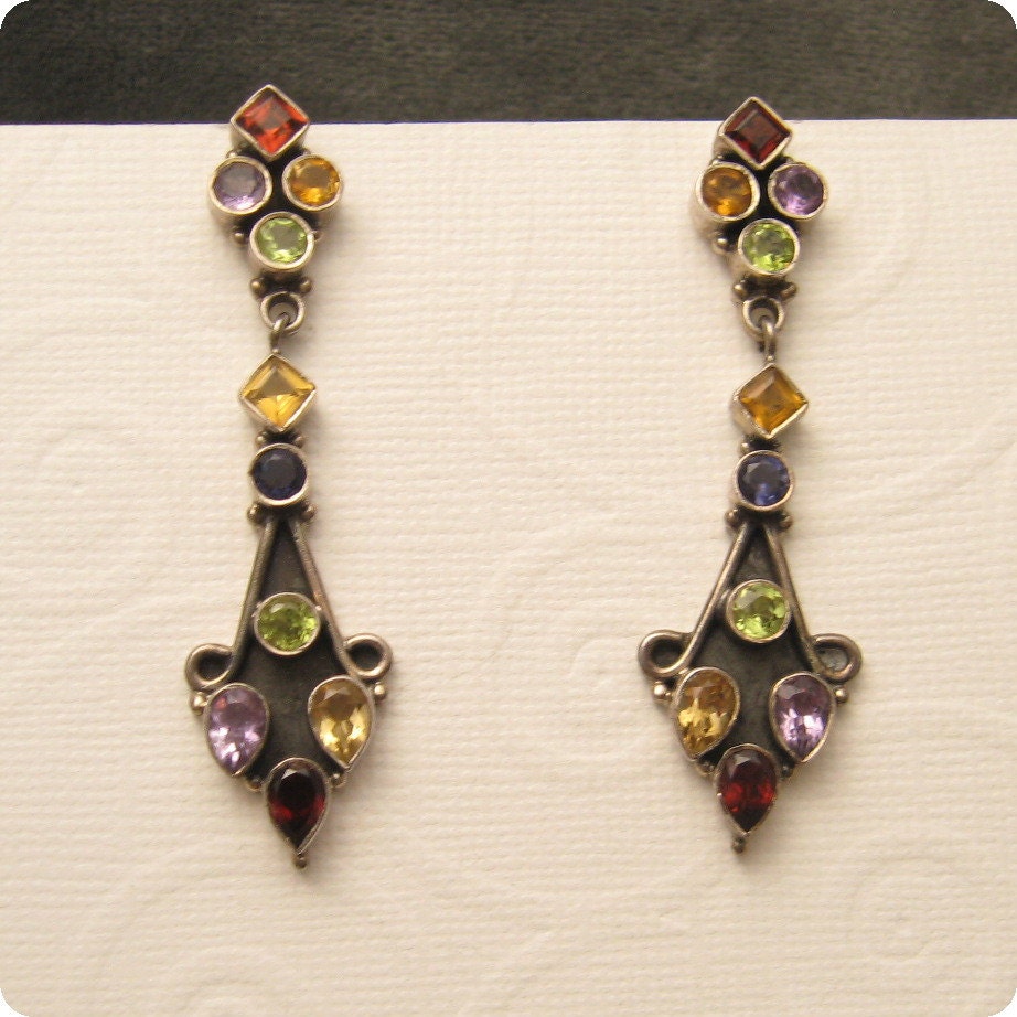 Long Sterling Earrings Colorful E5433