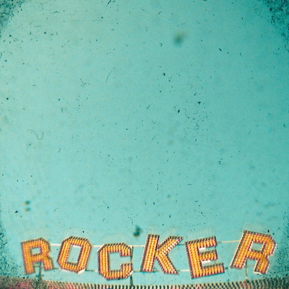 Rocker - Typography photography, carnival decor, yellow, turquoise, vibrant art, gift for him, home office decor 8x8 print