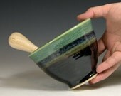 Mortar and pestle ceramic set, stoneware kitchen prep, spice grinder, glazed in black green, handmade by hughes pottery