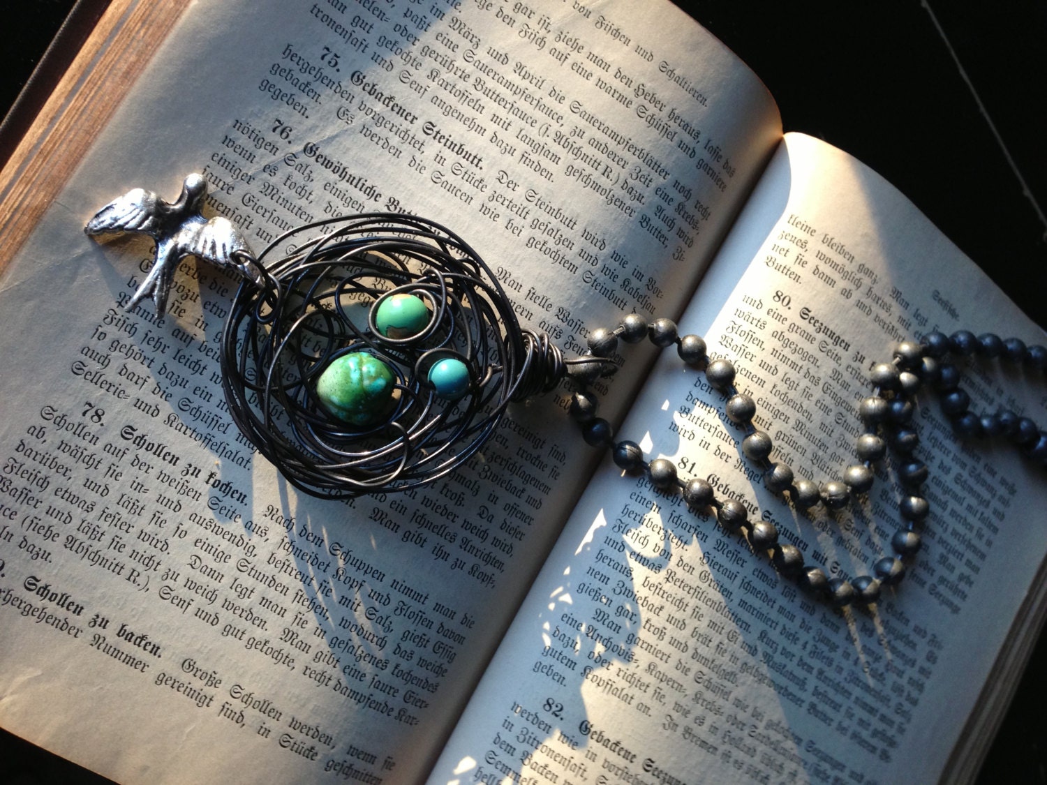 Wired Vintage Bird, Eggs & Nest Necklace by Kris Lanae