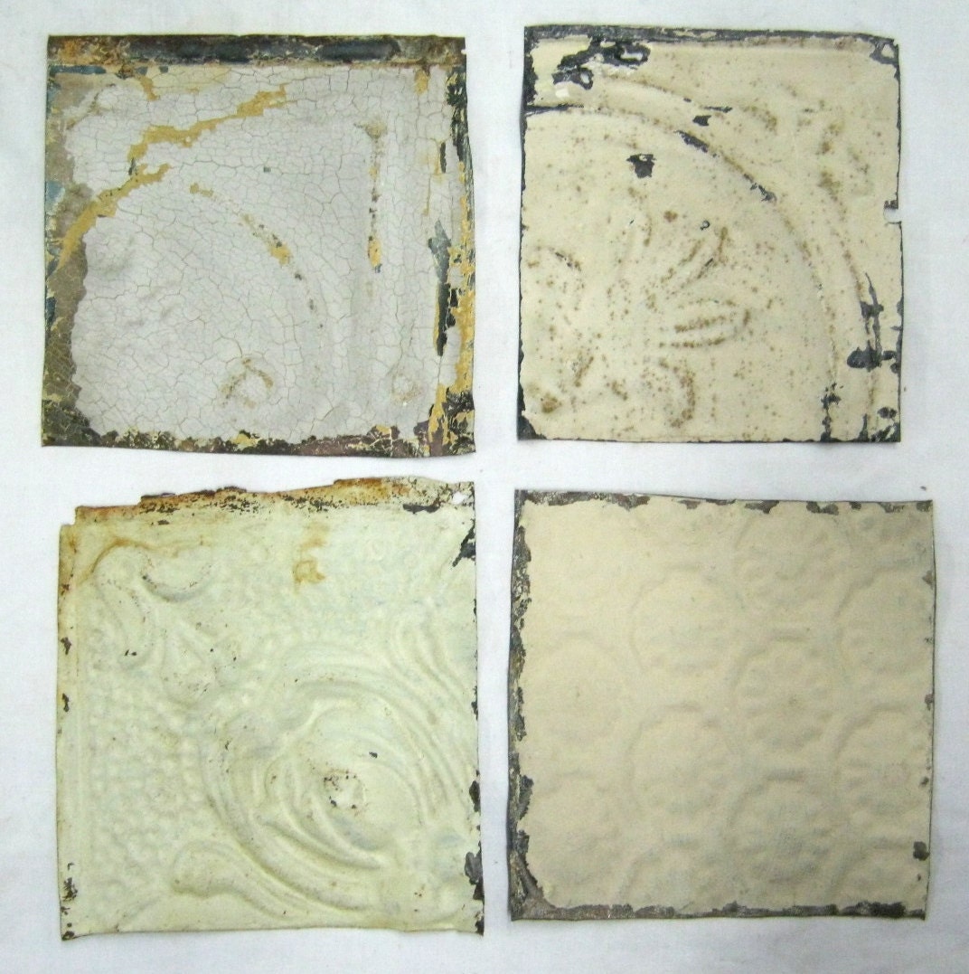 AUTHENTIC Tin Ceiling WHITE  6x6 Set of 4 Crafts Art Tiles S 1270-13