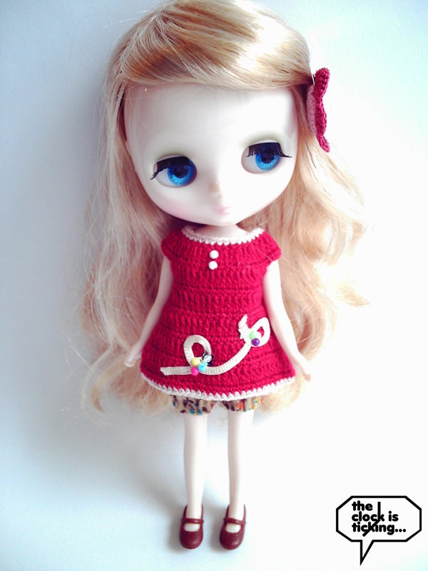 OOAK crocheted top & bloomers set (dark red) for Middie Blythe or Lati Yellow