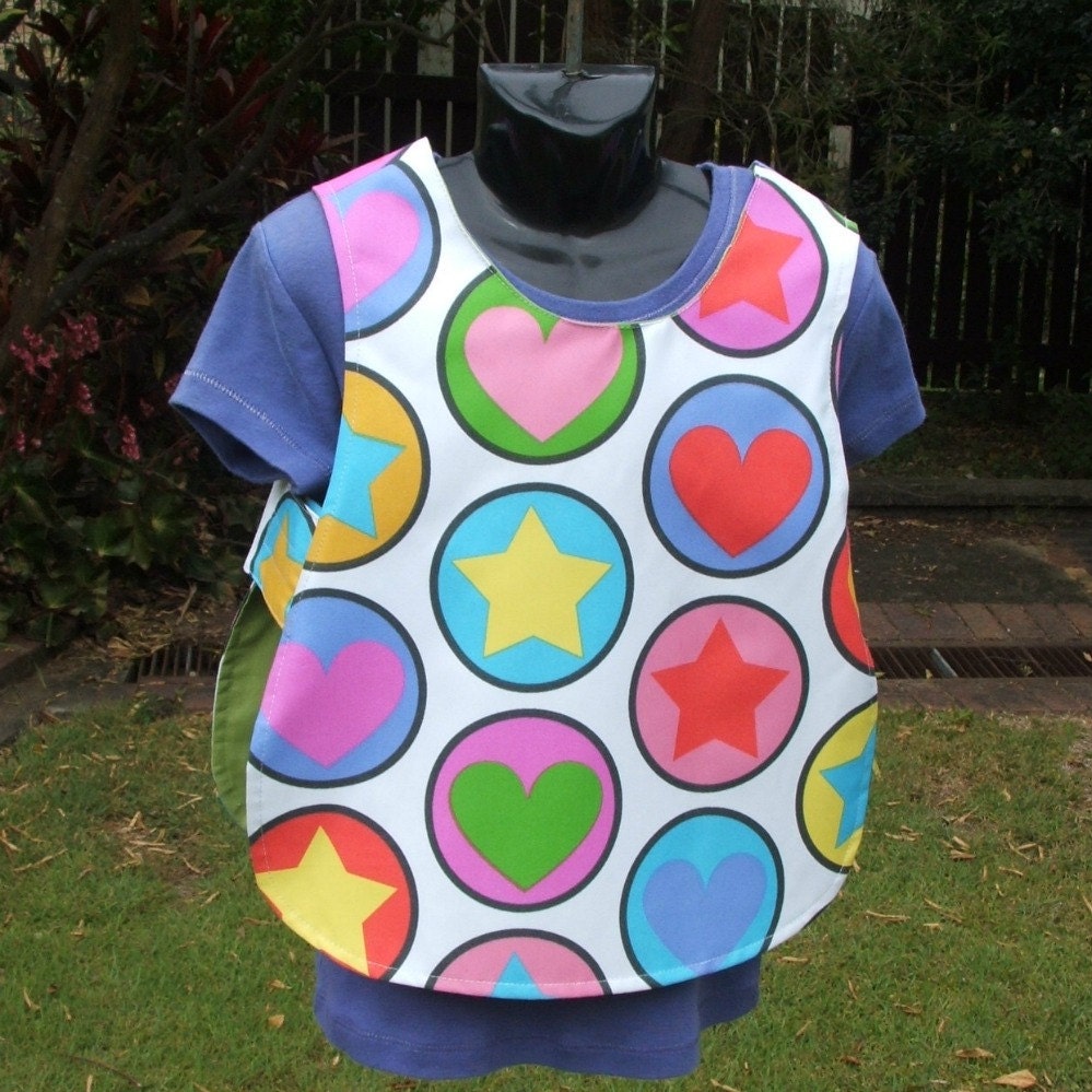 Pinafore apron lined for painting craft cooking size 1-2 years hearts stars circles