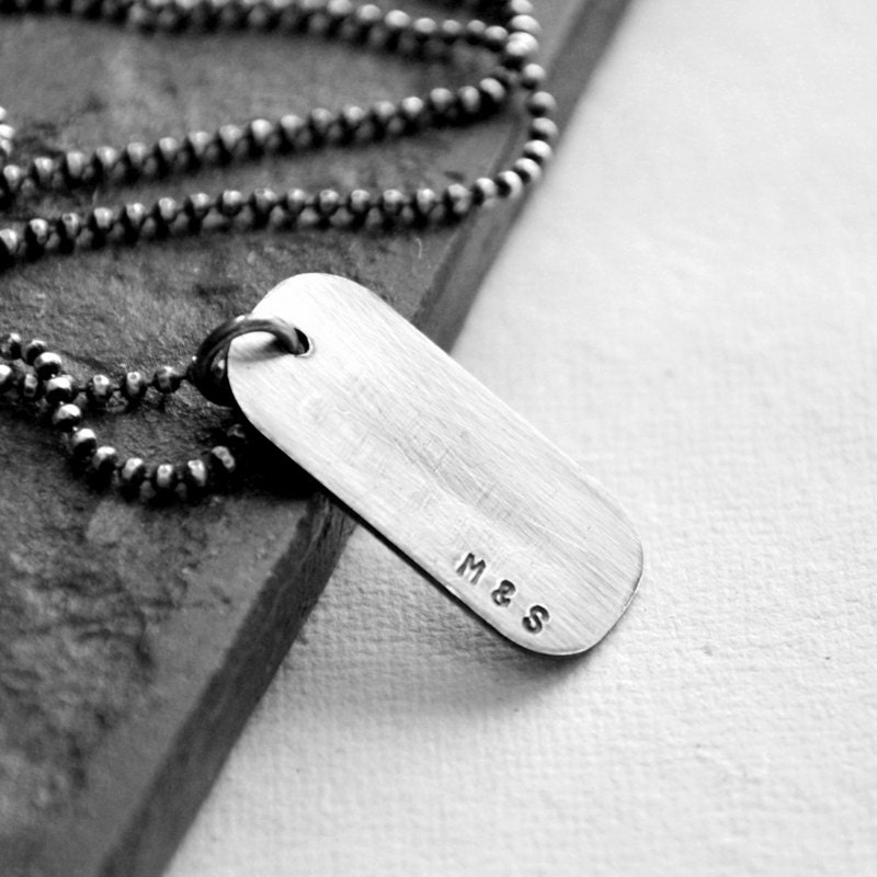 Personalized Mens Dog Tag Initial Necklace Sterling Silver