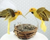 New and On Sale - Hummingbird Love Birds Wedding Cake Topper: Rustic Bride & Groom Humming Birds in Yellow, Purple, or Green