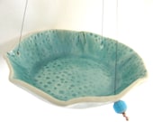 Handmade Starry Turquoise Porcelain Hanging Bird Feeder with Ladybug RKC124