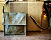 distressed olive repurposed leather mini-messenger