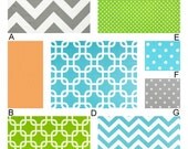 Aqua, Lime and Orange Custom Crib Bedding You Design