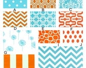 Aqua and Orange Crush - Custom Crib Bedding Set  YOU DESIGN