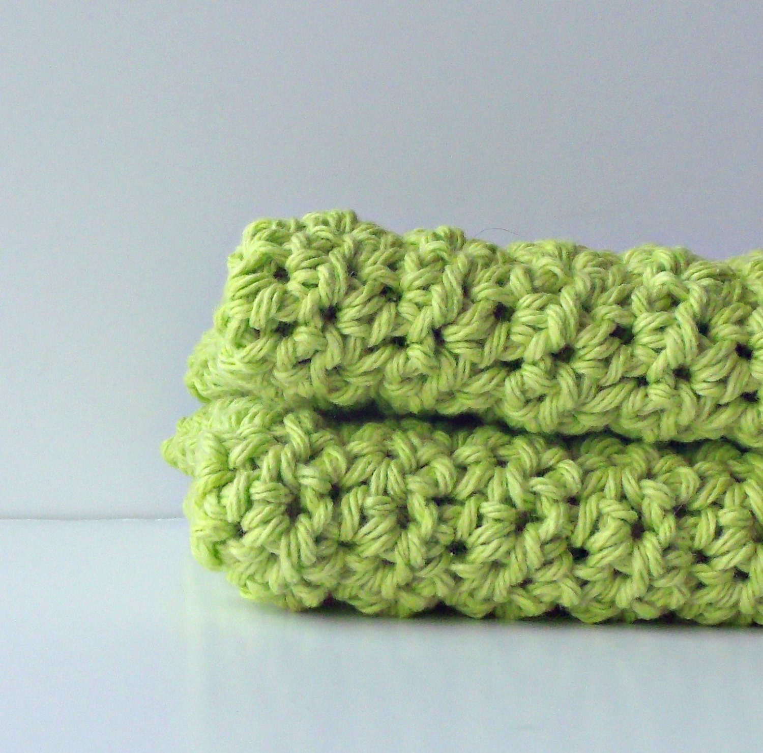 Cotton Washcloth Set / Crochet Wash Cloth Facial Cloth / Lime Green Cotton Crochet Face Cloth / Washcloth / Dishcloth - Set of 2