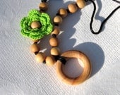 Nursing Necklace Teething Ring Necklace with avacado Crochet Flower