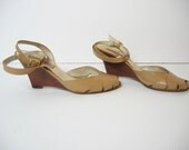 1970s ITALIAN mocha LEATHER cut out ankle strap WEDGES, 8