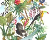 Wild Animals in Jungle Archival Print