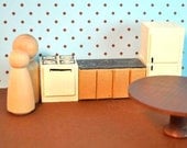 Wooden Toy, Dollhouse Wooden Play Set Kitchen (2" wooden Peg Doll) / Waldorf Toy