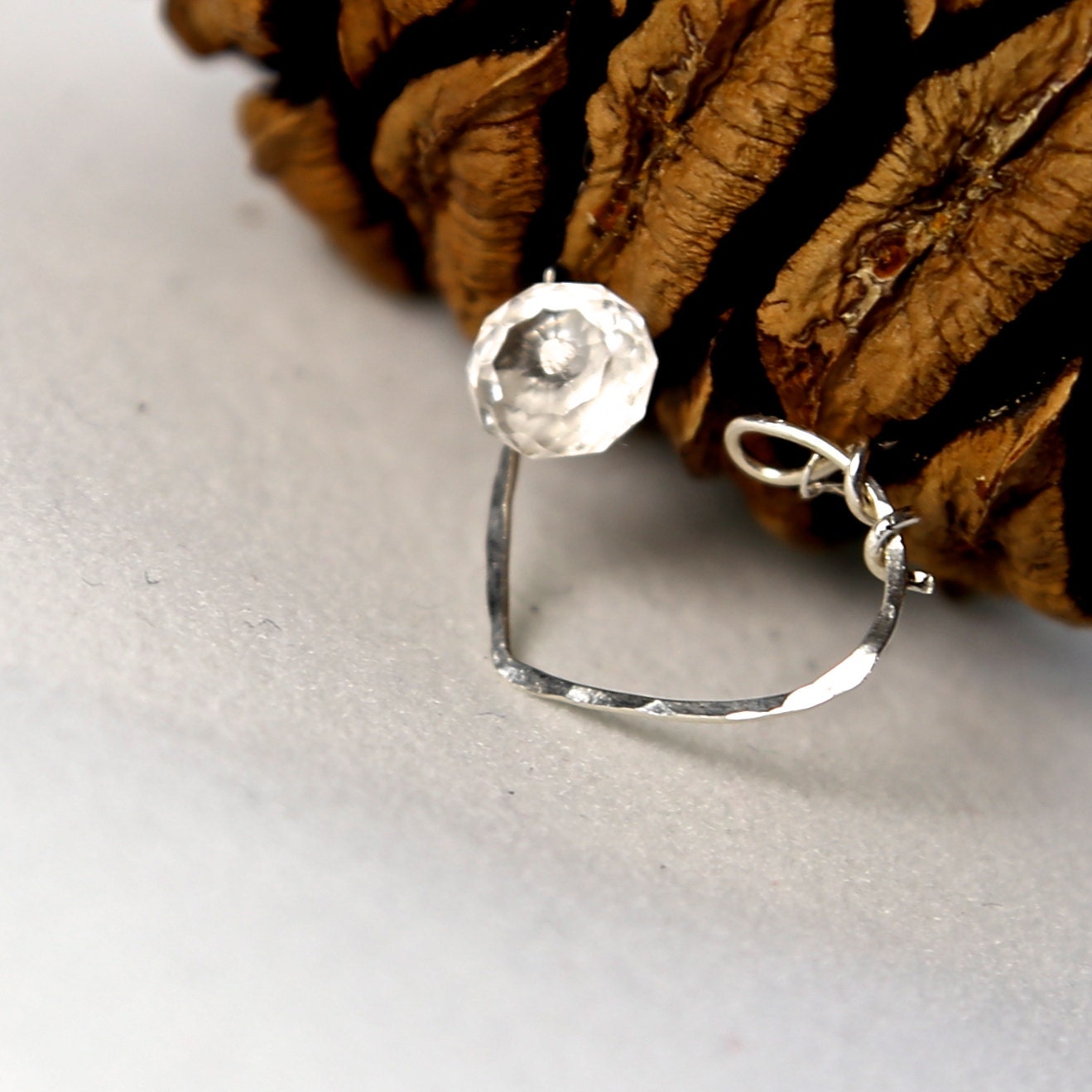 White Topaz Gemstone Necklace(16.5inches), April Birthstone, Handmade,Heart, Pendant,Charm, Wire Wrapped,White Topaz, Sterling Silver