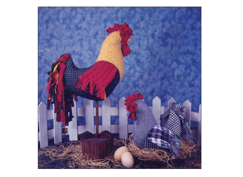 Fabric Rooster and Hen Soft Sculpture Sewing Pattern Big Red and Dominique Fabric Weathervane or Stuffed Animal Annie's Keepsakes