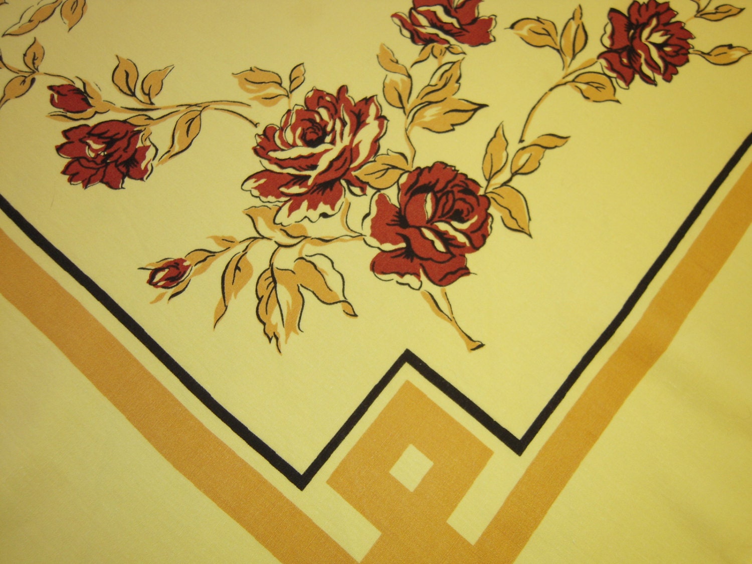 Vintage Sunny Yellow Tablecloth Roses and More Roses